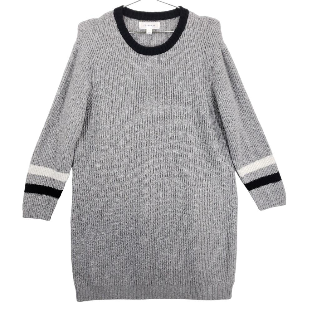 Popsugar Sweater Dress Womens Large Gray Long Sleeve Striped Cozy Knit Pullover